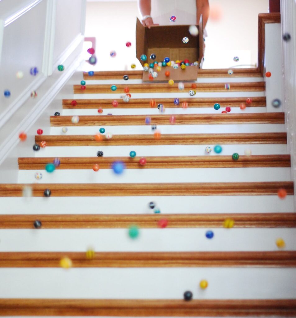 bouncy balls down the stairs