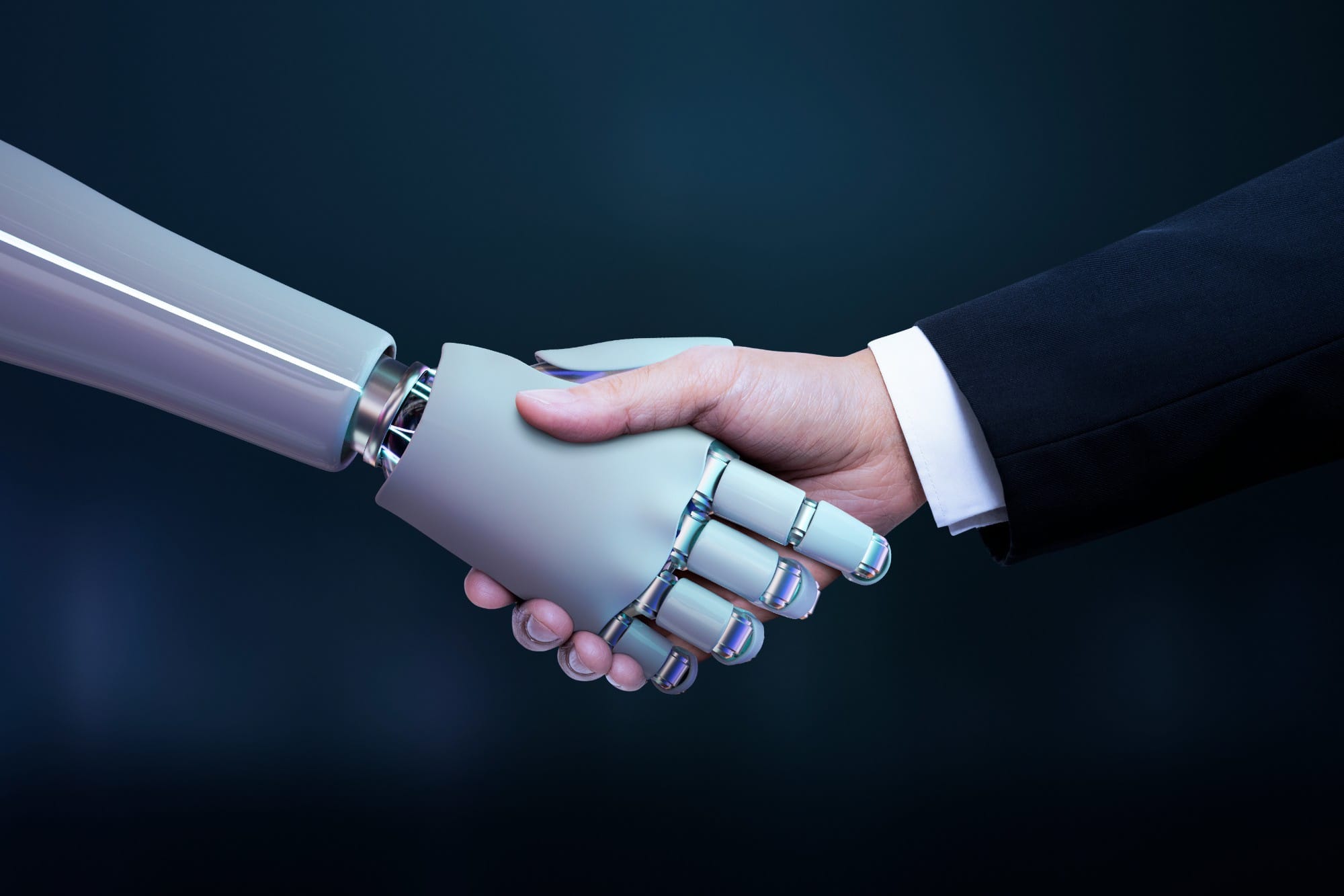 business hand robot handshake artificial intelligence