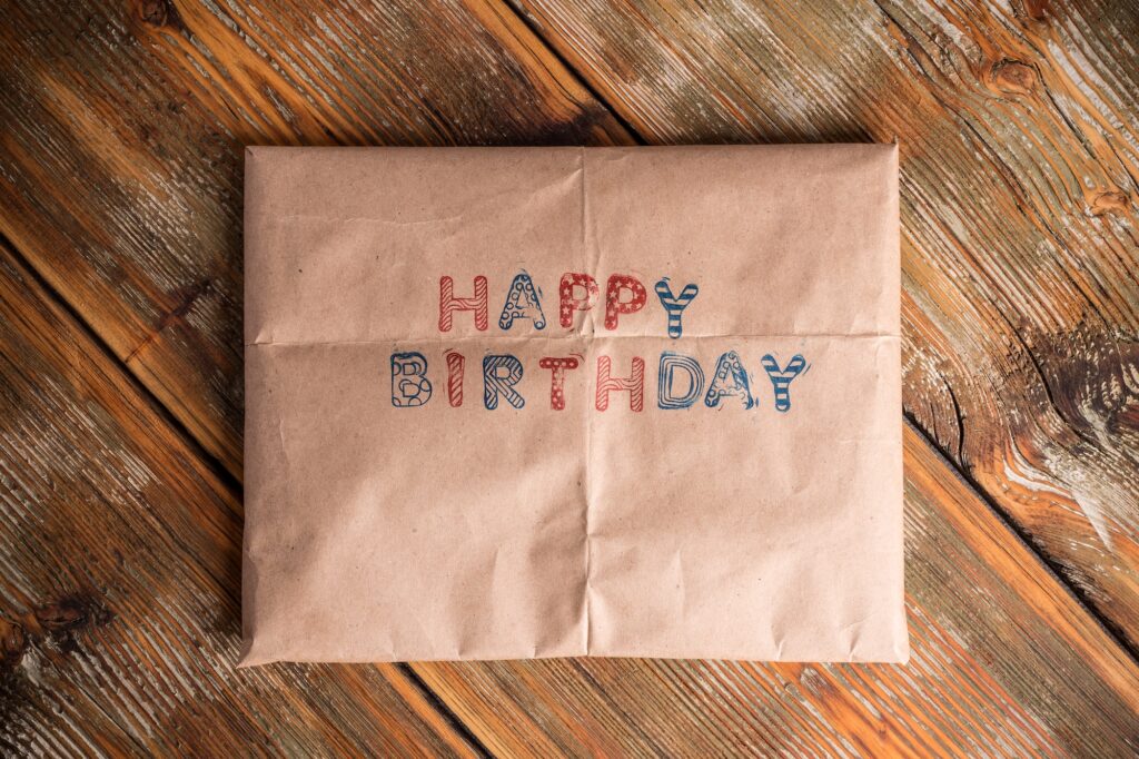 happy birthday homeade cardboard package